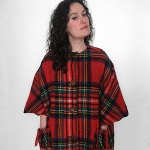 Vtg 50s Scotch Plaid PONCHO, Woolen Fringed Cape Coat by Merrywear, Clearance